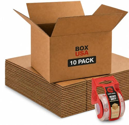 BOX USA Moving Boxes 18"L x 14"W x 12"H (10-Pack) Medium + Packaging Tape - Shipping, Mailing, Packing, Packaging and Storage - style: Med 10-Pk w/Tape Dispenser 18x14x12"