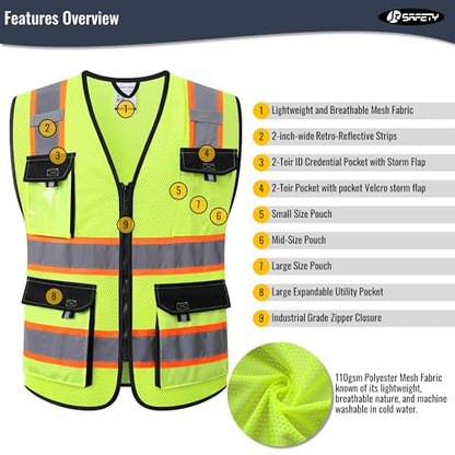 JKSafety Safety Vest for Men Women Hi Vis Reflective Vest JK220 Yellow S - color: Jk220-yellow, size: Small