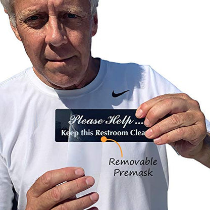 SmartSign 'Please Help Keep This Restroom Clean' Door Sign, 2" x 6", 20 mil Thick Anodized Aluminum Material, Strong Adhesive Backing, Waterproof, Sealed Legend, Black and Silver, Pack of 1, USA Made - color: Please Help Keep This Restroom Clean