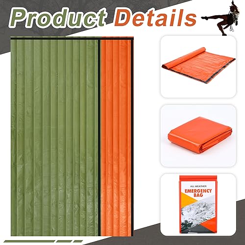Preboun Emergency Sleeping Bag Bulk Portable Lightweight Survival Bag Thermal Bivy Sack Emergency Blanket Survival Gear for Outdoor Camping Hiking Homeless People Shelter
