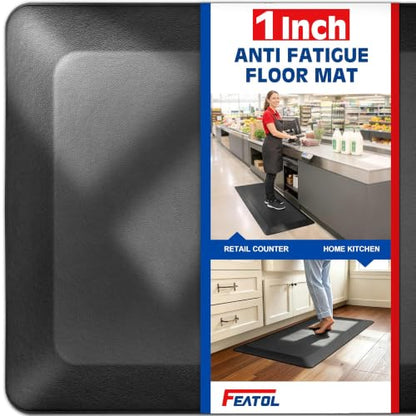 FEATOL 1 Inch Extra Thick Anti-Fatigue Mat for Standing Desk & Kitchen - color: Black, size: 24"L x 17"W x 1"Th