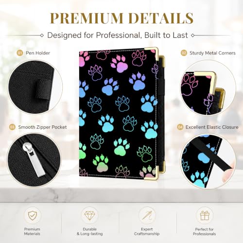Server Book,7 Pocket Zipper Organizer,Server Books for Waitress - color: Colorful Paw