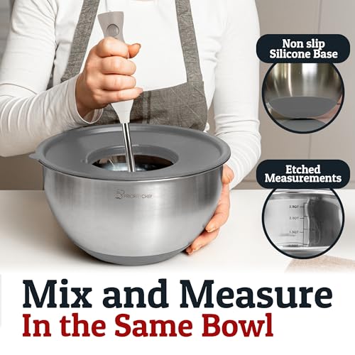 Priority Chef Stainless Steel Mixing Bowls with Lids Set, 3 Grater Attachments, Airtight Lids, Non-Slip Silicone Base Mixing Bowl Set, Large Prep Metal Mixing Bowls for Kitchen, Grey - color: Gray