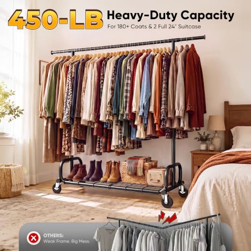 HOKEEPER Clothes Rack 450LBS Adjustable Garment Rack with Wheels, Black - color: Black