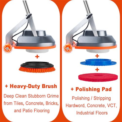 HHQ 15" Floor Buffer Machine, Commercial Floor Scrubber Machine with Brushes and Pads, Heavy Duty Floor Cleaner and Polisher- Deep Clean and Polish Your Floors with Ease