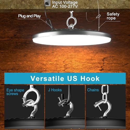 Lightdot 200W LED High Bay Lights, 5Pack Plug and Play High Bay LED Lights