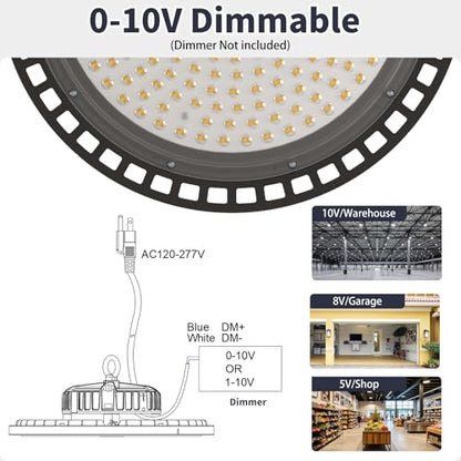 6 Pack UFO LED High Bay Light 0-10V Dimmable 250W 45000LM 5000K - size: 250W