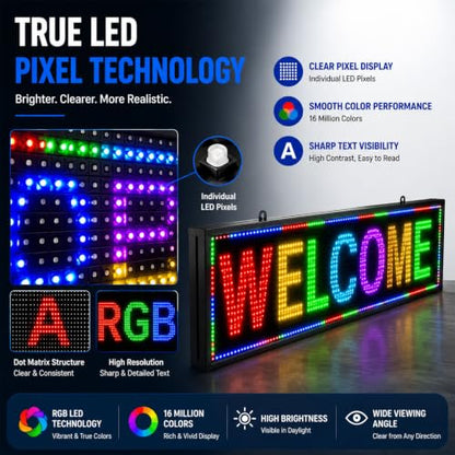 Programmable Scrolling LED Sign for Business, Digital Message Board 39"x8" - size: P10 39"x8" Indoor & Outdoor