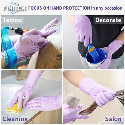 FINITEX Nitrile Disposable Latex-Free Gloves Purple 5mil 100PCS Cleaning - color: Purple (Small 100)