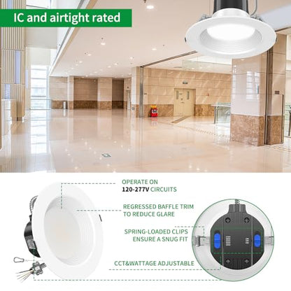 6 Inch Commercial LED Downlights 120-277Vac, 0-10V Dimmable, 6PK