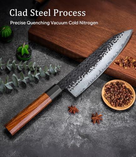 FAMCÜTE 8" Japanese Knife, Hand Forged Sharp Chef Knife w/Rosewood Handle - size: 8" Chef knife