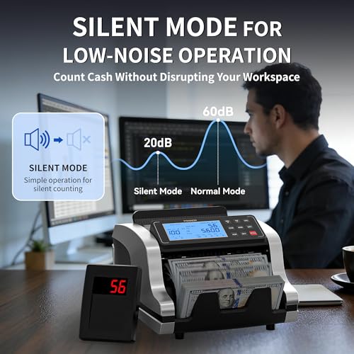 PONNOR Money Counter Machine with Value Count, UV/MG/IR/MT/DD Counterfeit Bill Detection, Dollar Euro Cash Counter with Count/Add/Batch/Auto Modes, External LCD Display