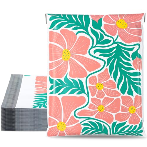 10x13 Inch Spring Poly Mailers, Pink Flower, 100 Pack Self Sealing - color: Big Flower