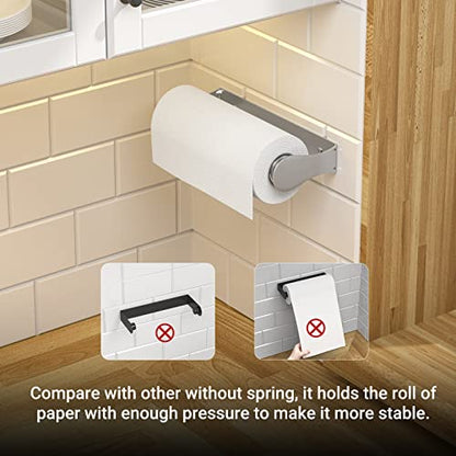 Paper Towel Holder Under Cabinet, One-Hand Tear, Wall Mount or Adhesive - color: Silver