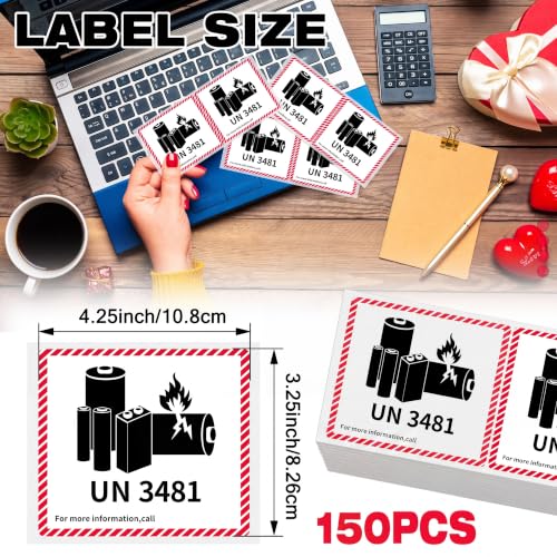Dunzoom 150 Pcs UN3481 Lithium Ion Battery Caution Labels 3.3" X 4.2" - color: Un3481, size: 3.3" X 4.2"