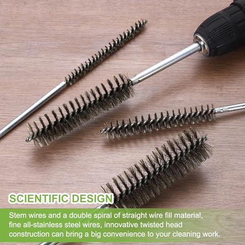 HARFINGTON 2pcs Wire Bore Brush Set 6 Inch Length 3/16 Inch Shank Stainless Steel Bristles Cleaning Brush for Clean Car Part Tube Kitchen Garage - size: 6 x 3/16 Inch