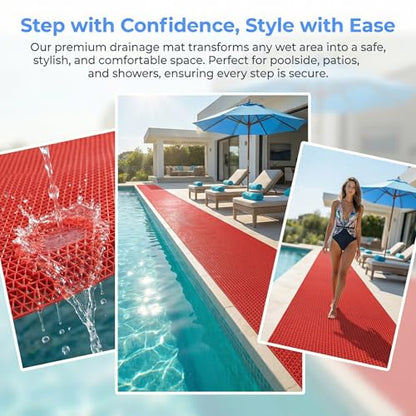 Drainage Non Slip Flooring Mats Swimming Pool Bathroom Anti-Fatigue Rubber Matting 3x10 Ft Heavy Duty Commercial Anti Slip Floor Mats for Garage Restaurant Sauna SPA,Red,0.9×3M - color: Red