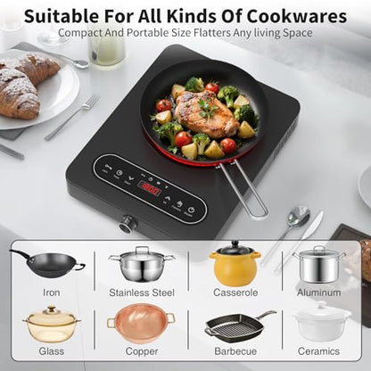 VBGK Single Burner Electric Cooktop, 110V 1800W Electric Cooktop with LED Touch Controls and Knob Controls, 10 Power Levels, 4-Hour Timer, Safety Lock, Single Burner Overheat Protection - size: Single Burner Electric Cooktop