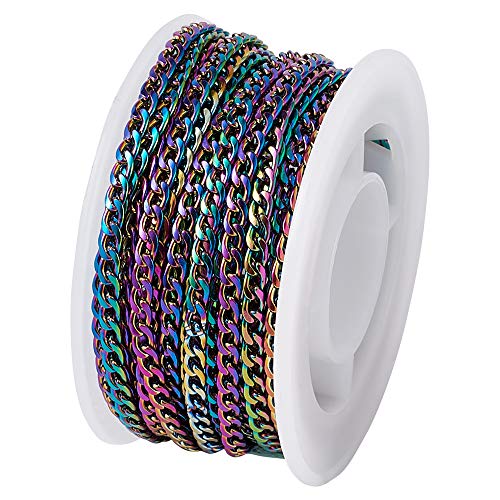 Craftdady 16 Feet Stainless Steel Twisted Curb Chain Link Multi-Color Unwelded Cable Cross Chain with Spool for Jewelry Pendant Necklace Bracelet Making - color: Multi-Colors, 5 Meters, 4.5x3mm