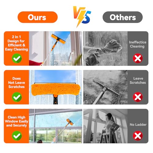 Window Washing Kit with Extension Pole: 3 in 1 Double-Sided Professional