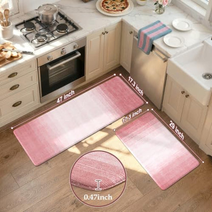 KIMODE Kitchen Anti Fatigue Mats, Boho Farmhouse Kitchen Rugs Sets of 2 - color: Gradient Pink, size: 17.3" x 47"+17.3" x 29"--0.47 inches