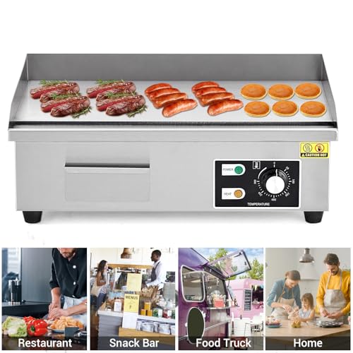 Takywep 21" Commercial Electric Griddle, Stainless Steel Countertop Griddle, Electric Flat Top Grill With Shovel Brush, Restaurant Teppanyaki Grill Cooking Equipment, Temperature Control 50°C - 300°C - size: 21 x 12 In