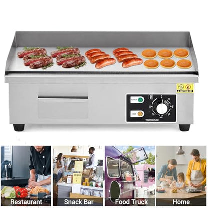 Takywep 21" Commercial Electric Griddle, Stainless Steel Countertop Griddle, Electric Flat Top Grill With Shovel Brush, Restaurant Teppanyaki Grill Cooking Equipment, Temperature Control 50°C - 300°C - size: 21 x 12 In