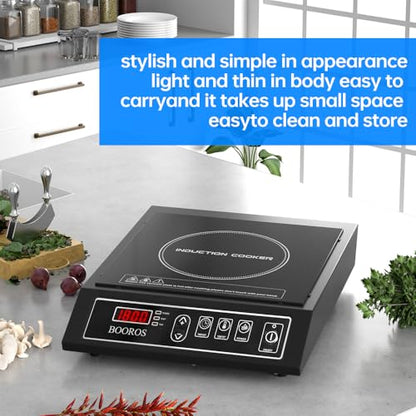 BOOROS Portable Induction Cooktop, 9.6" Heating Coil with 8" Core, 1800W