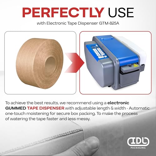 IDL Packaging 2.83" x 450' Water-Activated Kraft Gummed Tape, 30lb, 10-Pack - color: Brown, 30 lbs
