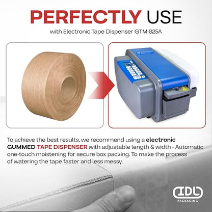 IDL Packaging 3" x 375' Water-Activated Kraft Gummed Tape, 70lb (6-Pack) - color: Brown, 70 lbs