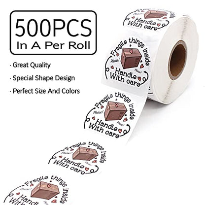 Fragile Things Inside Handle with Care Stickers - Thank You, Handmade, Small Shop, Envelopes Stickers - 500 Labels Per Roll - color: Fragile