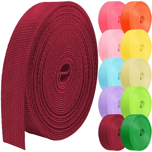 Polypropylene Webbing 1 Inch 1.5 inch 2 inch Nylon Webbing Straps, 5 10 25 50 100 Yards Webbing Strapping - color: Burgundy, size: 1 Inch x 25 Yards