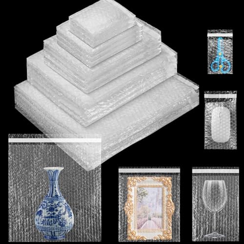 Frienda 300 Pcs Self Adhesive Bubble Bags Packing Pouches, Mixed Sizes - size: Mixed Sizes