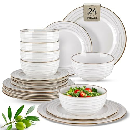 GBHOME Ceramic Dinnerware Sets of 8,24 pcs Plates and Bowls Sets Dishes - color: Pearl White-Wave, size: Service for 8 (24 pcs)