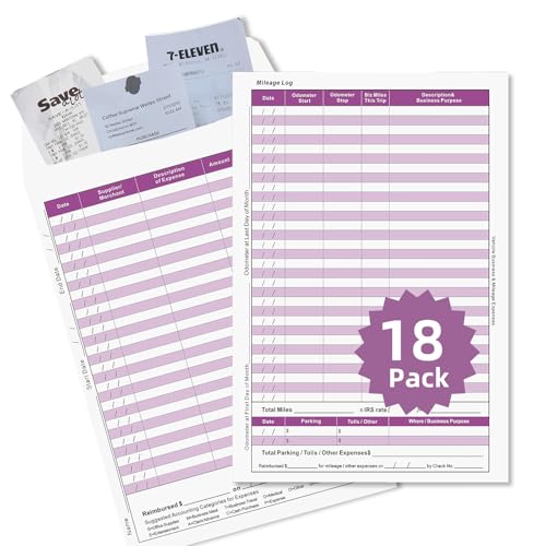 Receipt Organizer Envelopes with Mileage Log Book and Expense Ledger,Business Expense Tracker and Cost Record for Receipts Storage, 6.5x9.5 Inches, 18-Pack, Purple - color: Purple-18