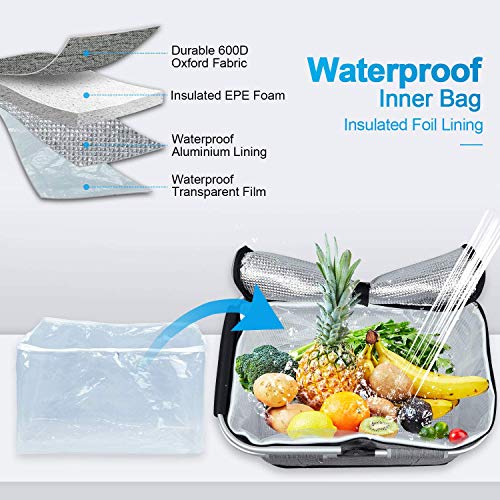 LIQING 35L Large Picnic Basket 2 Layers of Internal Pockets Leak-Proof and Insulated ，Folding with Internal Support for enhansed Stability, Wedding Gifts for Couple(Grey) - color: Gray