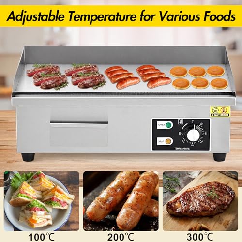 21 Inch 1600W Commercial Electric Griddle – Stainless Steel Countertop Flat Top Teppanyaki Grill, 2 Shovels & 2 Brushes for Home Kitchen & Restaurants - size: 12x21