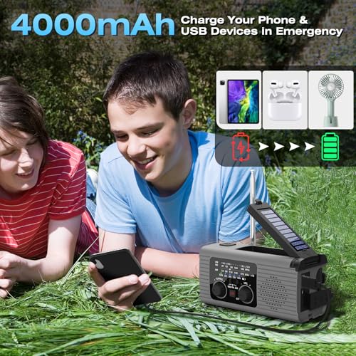 NITIGO Emergency Radio 4000mAh NOAA Weather Radio Solar Hand Crank Charging - color: Gray, size: 4000mAh