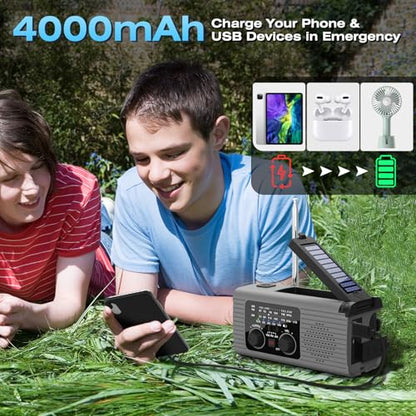 NITIGO Emergency Radio 4000mAh NOAA Weather Radio Solar Hand Crank Charging - color: Gray, size: 4000mAh