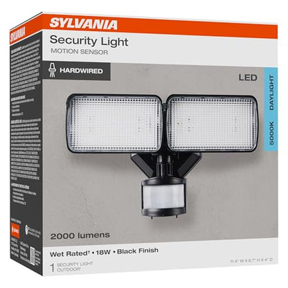 Sylvania 18W Security LED Light with Motion Sensor, Hardwired, 2000 LMS, Wet Rated, 5000K, Daylight - 1 Pack (66476) - color: Black, style: 18W Motion Sensor