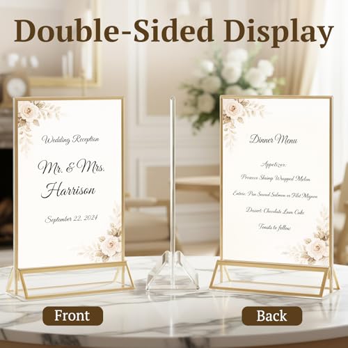 EHWINE 12 Pack Gold Acrylic Sign Holder 4x6 Double Sided Tabletop Stand