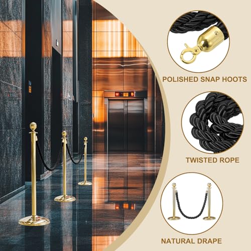 MECCANIXITY Twisted Stanchion Rope 5 Ft/1.5 M, Barrier Rope Twisted Post Ropes with Snap Hooks for Posts Stands Queue Divider Crowd Control, Black Golden - color: Black Golden, size: 5 Ft