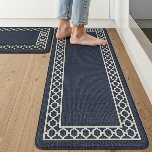 LEEVAN Anti Fatigue Kitchen Mats for Floor, Cushioned Kitchen Mat Set 2PCS - color: Navy Blue, size: 17.3"x29"+17.3"x47"-0.47inch