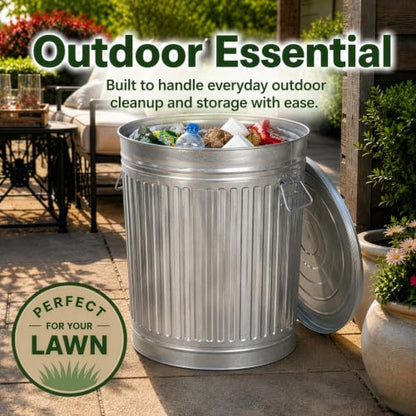 Gardenised Round Galvanized Steel 15 Gallon Trash Can with Lid and Handles Durable Metal Storage Bucket for Backyard Lawn Garden and Yard Use Weather-Resistant Garbage Can for Indoor and Outdoor - size: 15 Gallons