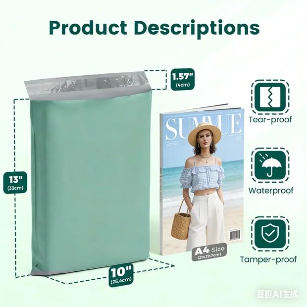 Metronic Poly Mailers 10x13 50 Pack, Small Self Seal Shipping Bags - color: Grayed Jade Green, size: 10x13 50PC