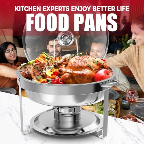IMACONE Round Chafing Dish Buffet 6 Pack, 5QT Glass Lid with Holder - color: Glass Lid with Holder