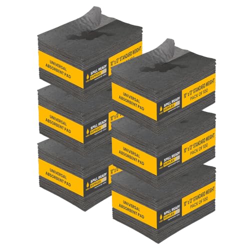 (6 Boxes of 100 Pack) Universal Absorbent Pads 10" x 13" - Standard Weight Absorbs Upto 16oz per pad, 2mm Absorbent Mat, Dimpled & Perforated Industrial Sorbent Pads - Gray Suitable for Workshops - color: 10" x 13" -100 Pads - Standard, size: 6