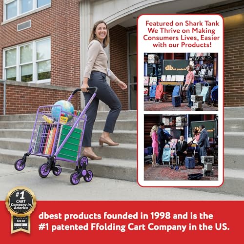 dbest Products Stair Climber Cruiser Cart Shopping Grocery Rolling Folding Laundry Basket on Wheels Foldable Utility Trolley Compact Lightweight Collapsible, Purple - color: Purple, style: Stair Climber