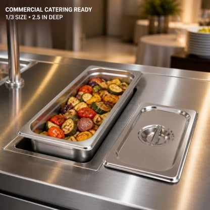 3 Pack Stainless Steel Hotel Pans with 3 Lids, 1/3 Size 2.5 Inch Deep Steam Table Food Pans for Catering, Buffet and Food Prep - color: 1/3, size: 2.5inch