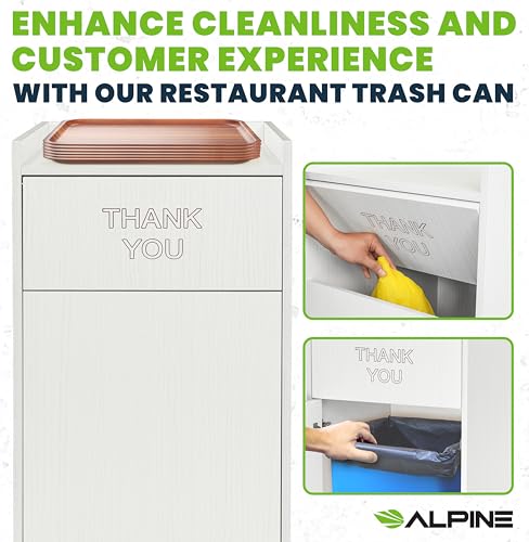 Alpine Restaurant Trash Can Cabinet with Tray Holder - Commercial 40 Gallon Garbage Receptacle Indoor for Restaurants, Cafeterias (White) - color: White